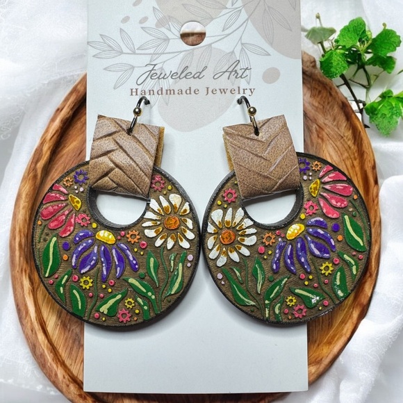 Jeweled Art Jewelry - Jeweled Art Hand-Painted Boho Garden Bloom Earrings